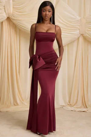 Bow-Detail Ruched Maxi Dress in Wine Red Bronze Glow Soft Dawn