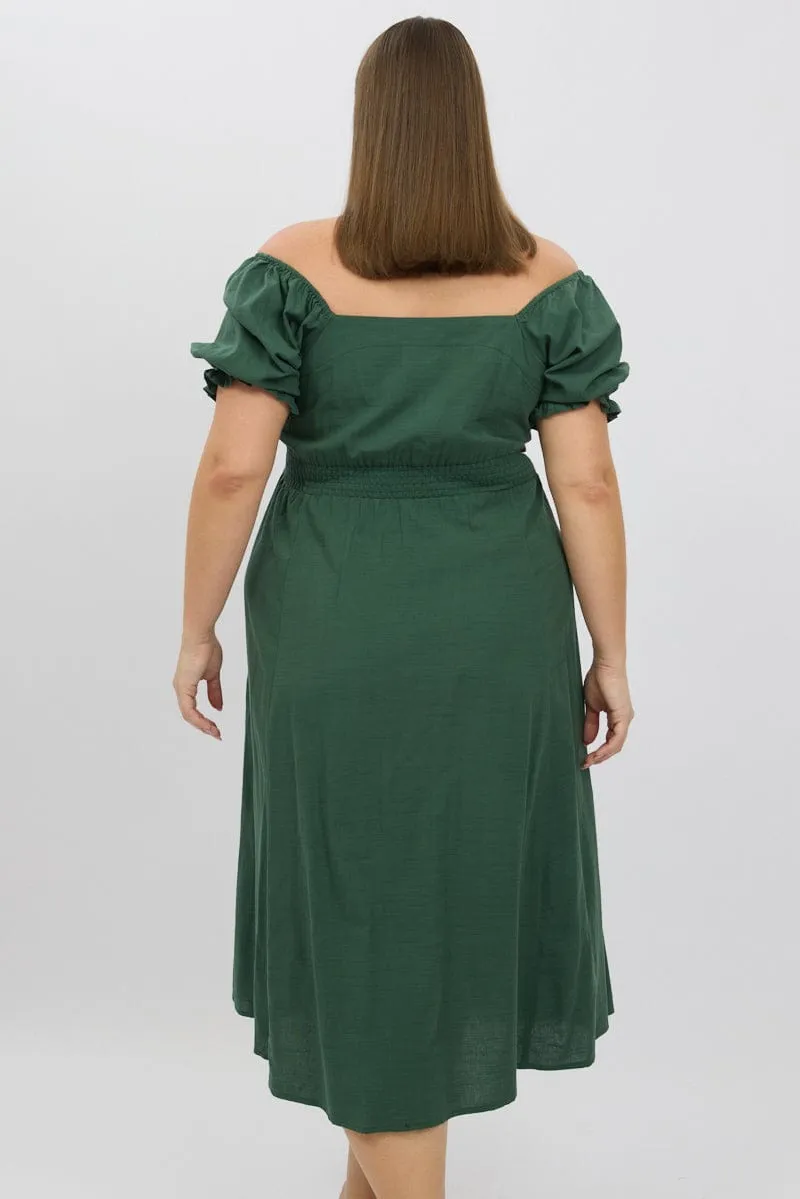 Classy Attire Green Midi Dress Short Sleeve Tie Front