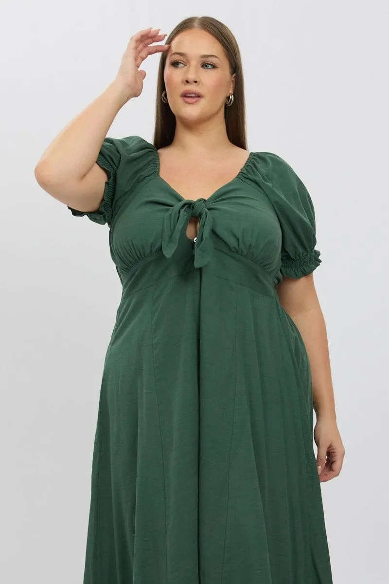 Bridge Walk Green Midi Dress Short Sleeve Tie Front