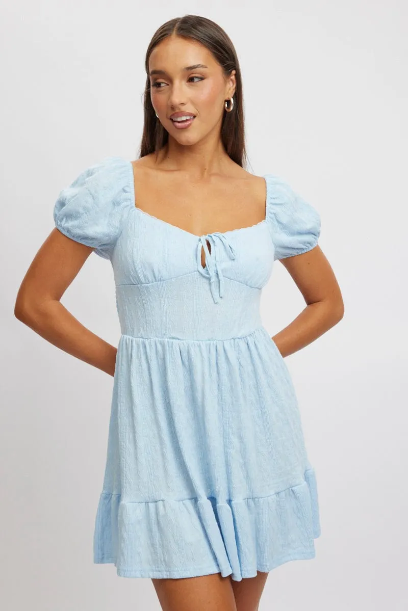 Tie Back Closure System UPF Sun Protection Blue Fit And Flare Dress Mini Lace