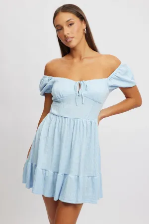 Blue Fit And Flare Dress Mini Lace Vibrant color Vibrant Silhouette