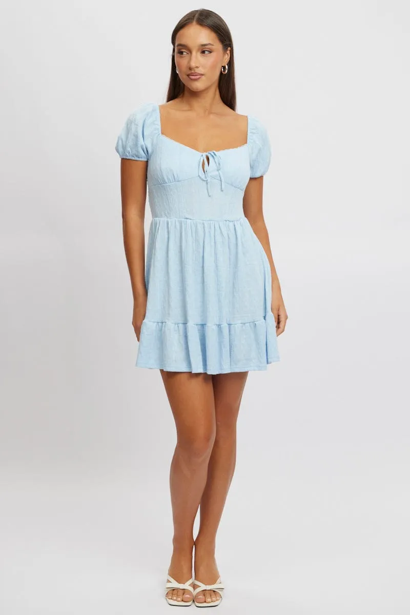 Blue Fit And Flare Dress Mini Lace Bar Hopping
