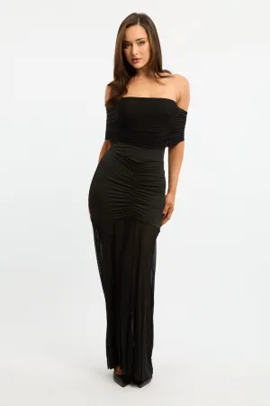 Black Off Shoulder Maxi Dress Mesh Moon Beam