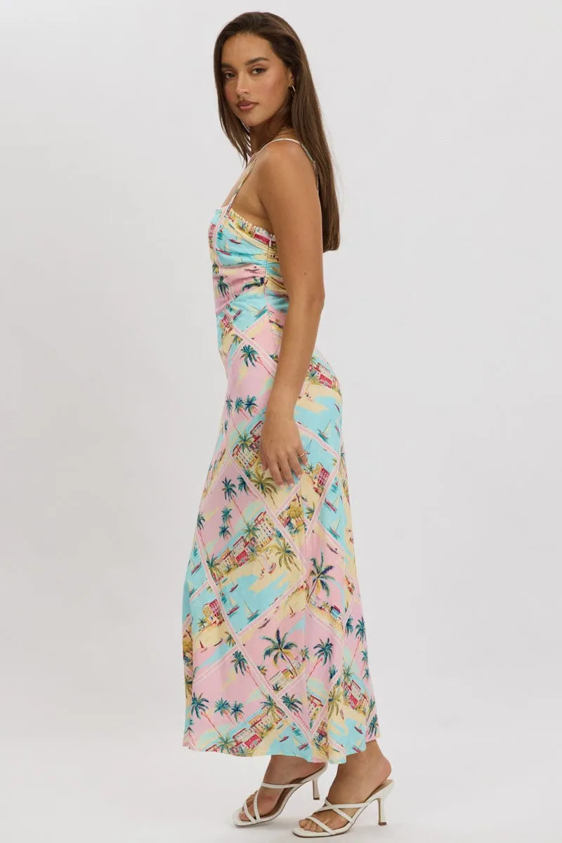 Multi Abstract Maxi Dress Cut Out Detail Feminine flowing piece