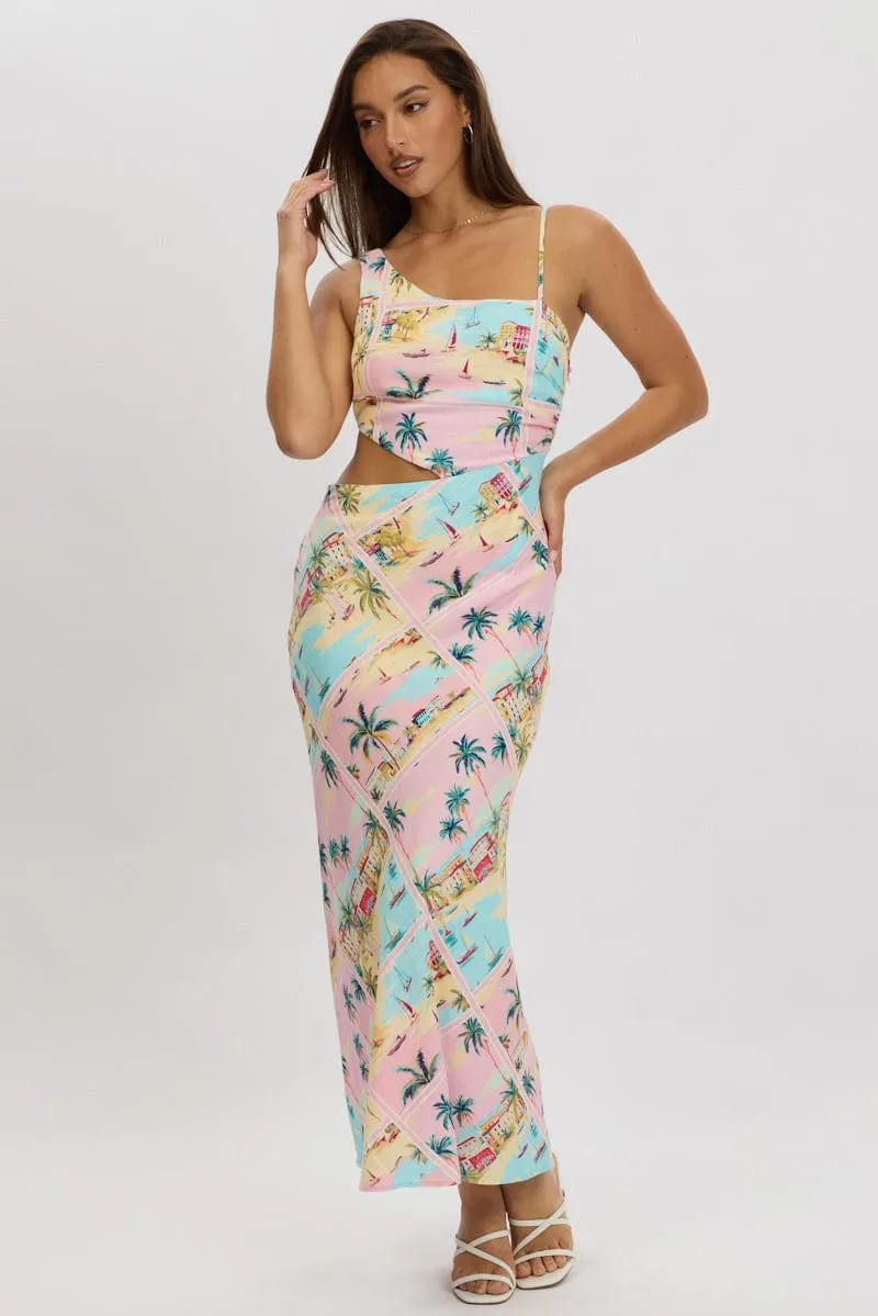Full-length elegant piece Rural Air Multi Abstract Maxi Dress Cut Out Detail