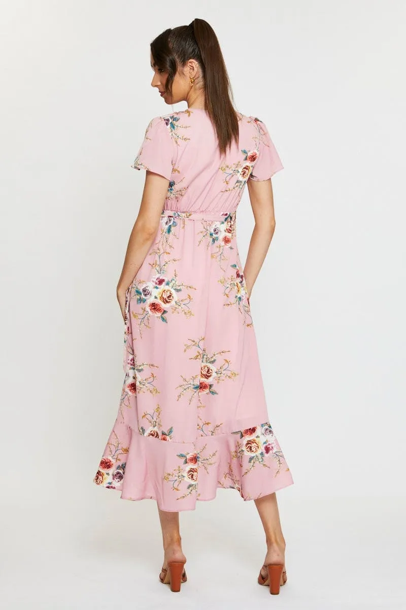 Palm Shade Fashionable long silhouette Print Wrap Dress Midi