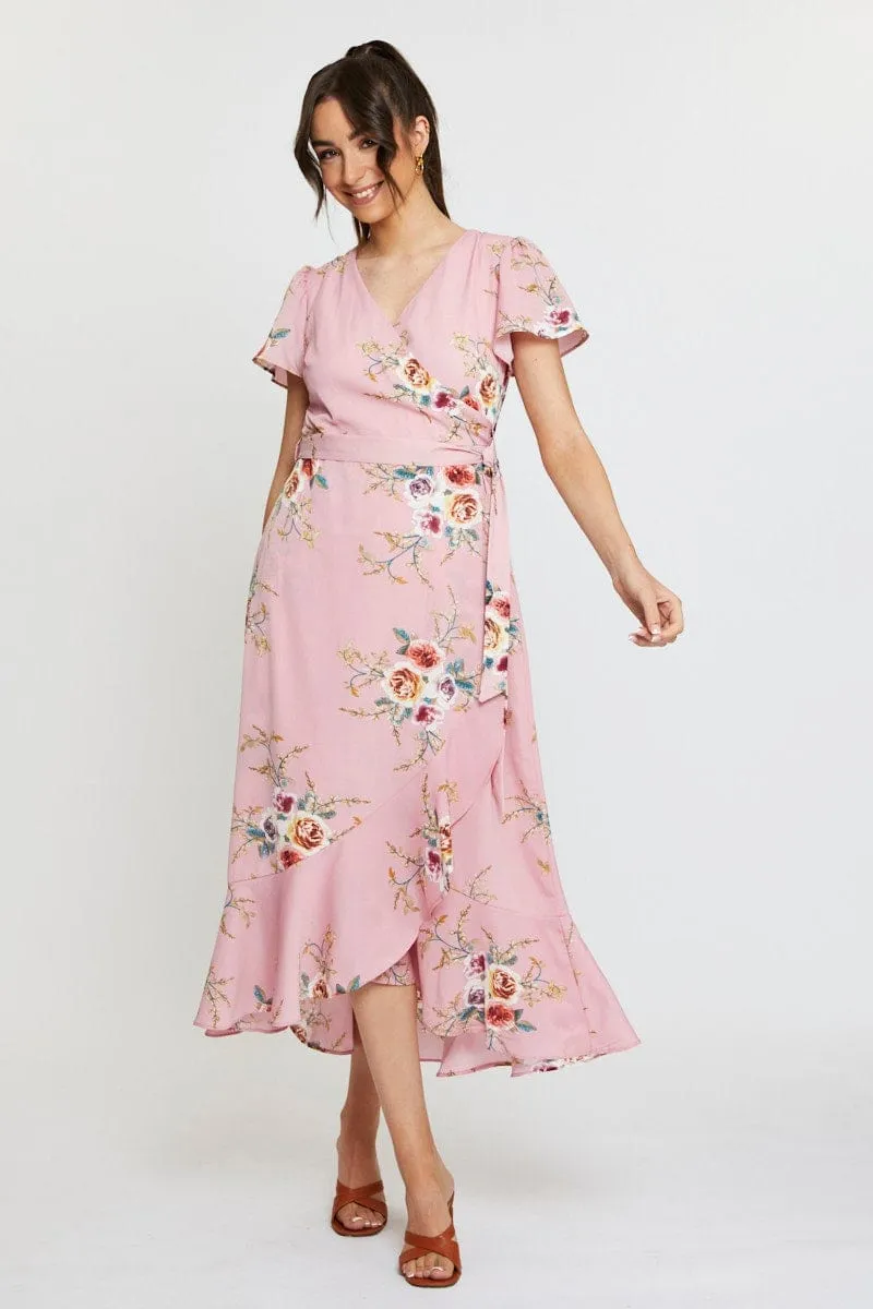Print Wrap Dress Midi Georgette Flow