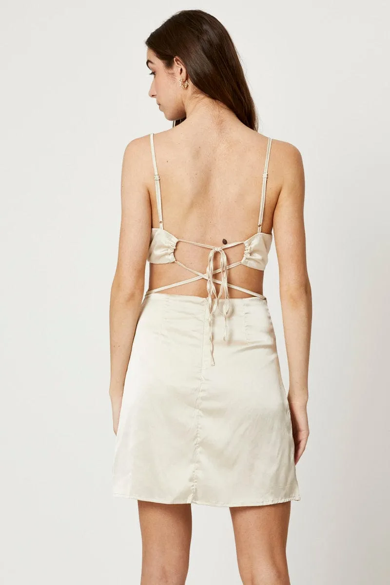Washable fabric Beige Cut Out Bodycon Dress