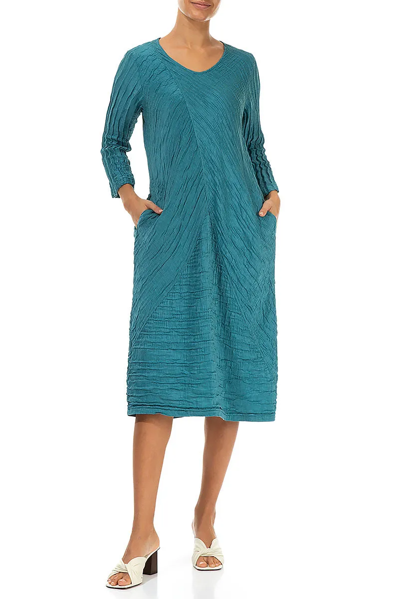 Crinkled Turquoise Silk Linen Midi Dress Swim Easy