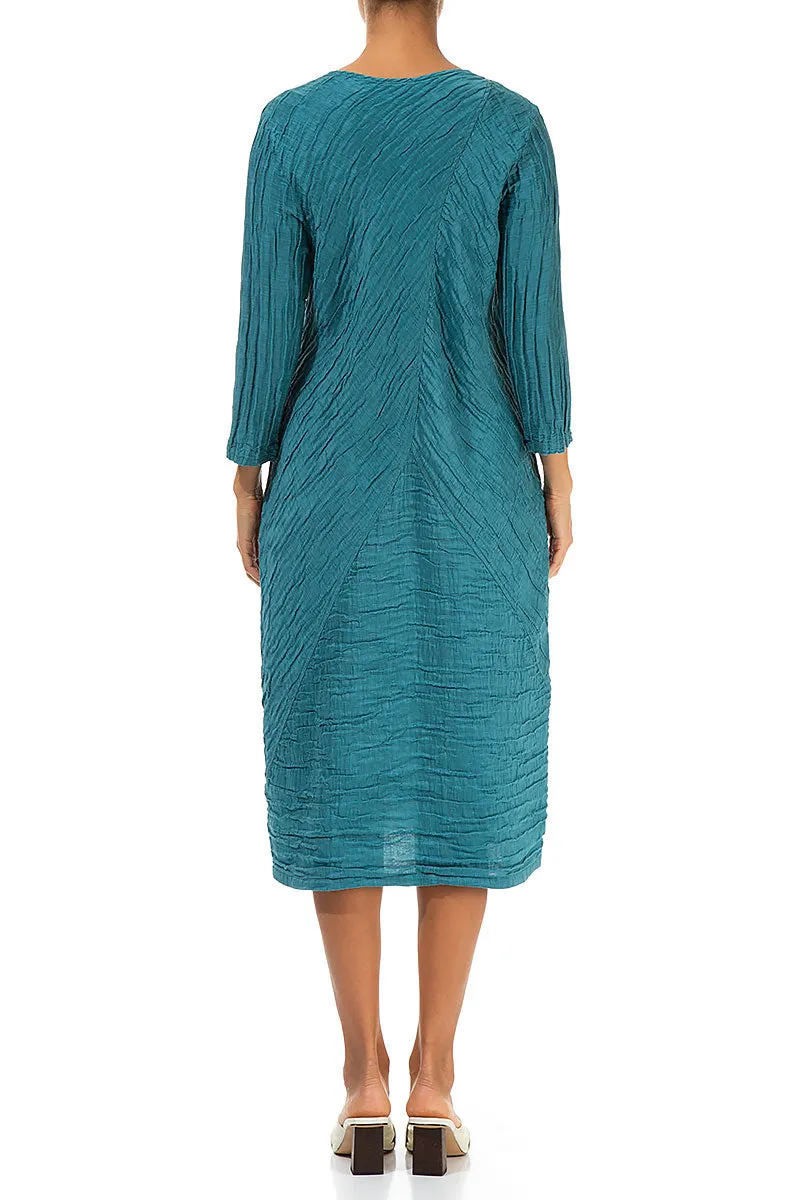 Crinkled Turquoise Silk Linen Midi Dress Casual Pants