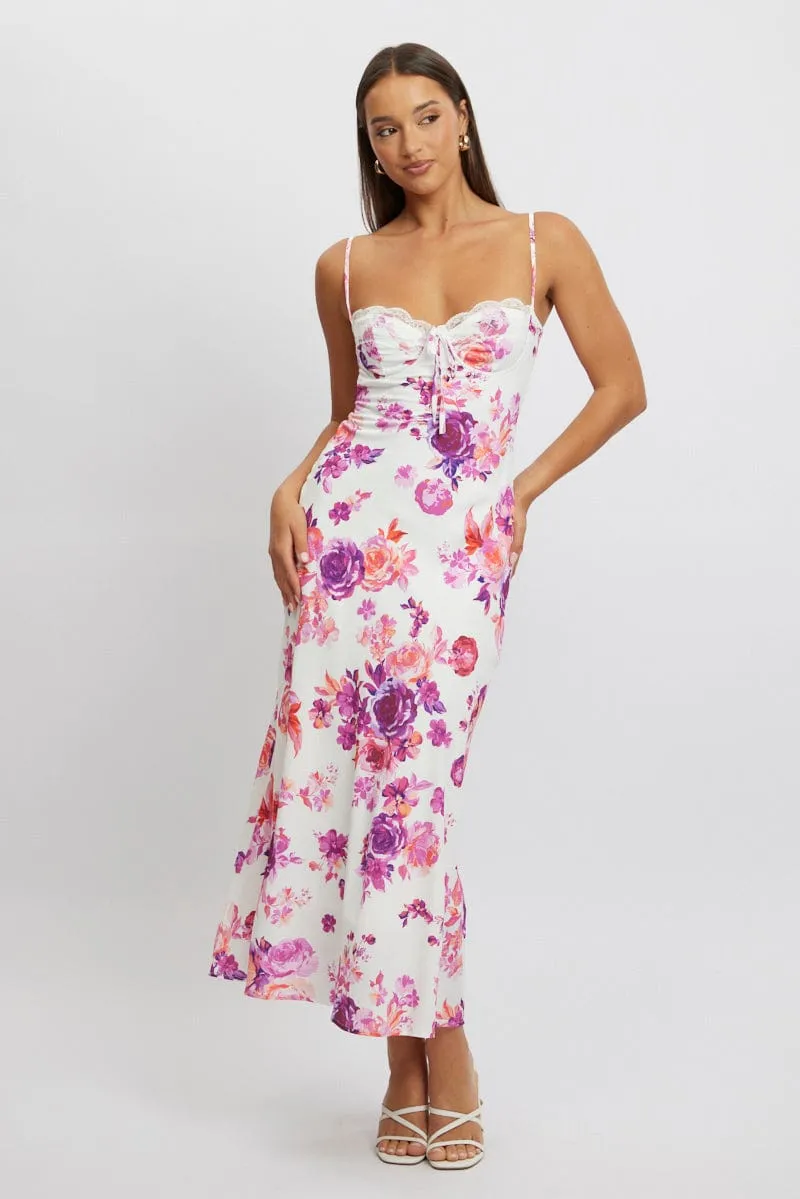 White Floral Maxi Dress Back Tie Satin Star Glow