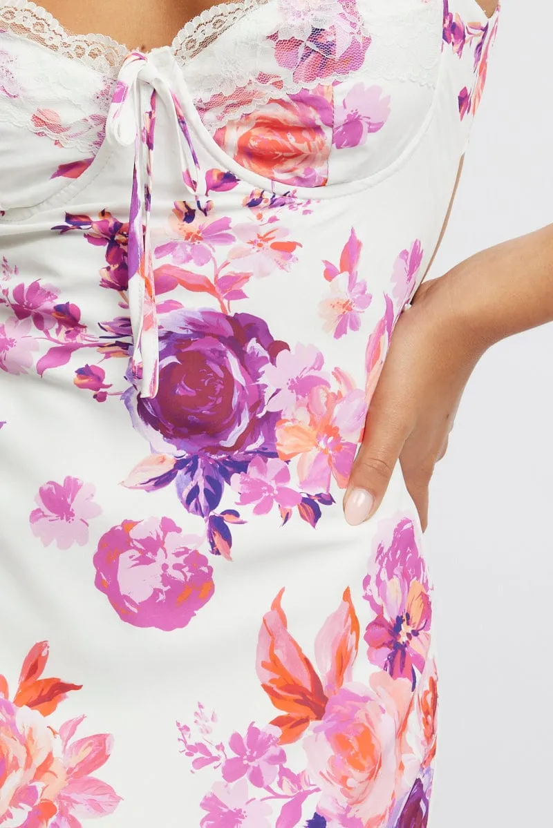 Ethereal Air White Floral Maxi Dress Back Tie Satin