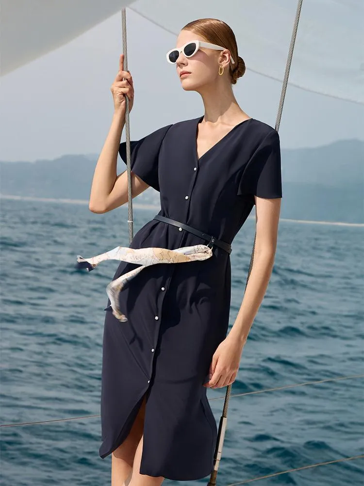 Triacetate Dress With Belt And Silk Scarf Coastal Granny
