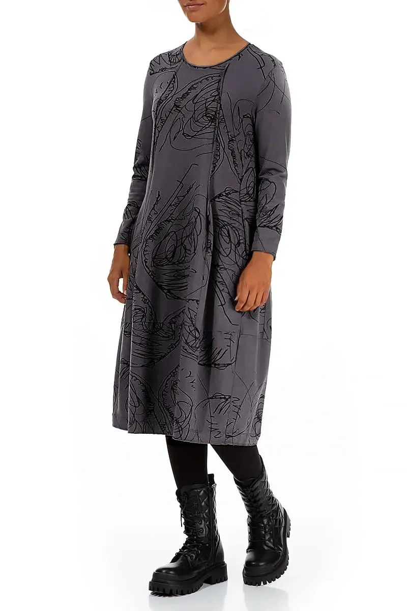 Exposed Seam Graphite Abstract Draw Cotton Dress Breathable mesh All-Season Wear