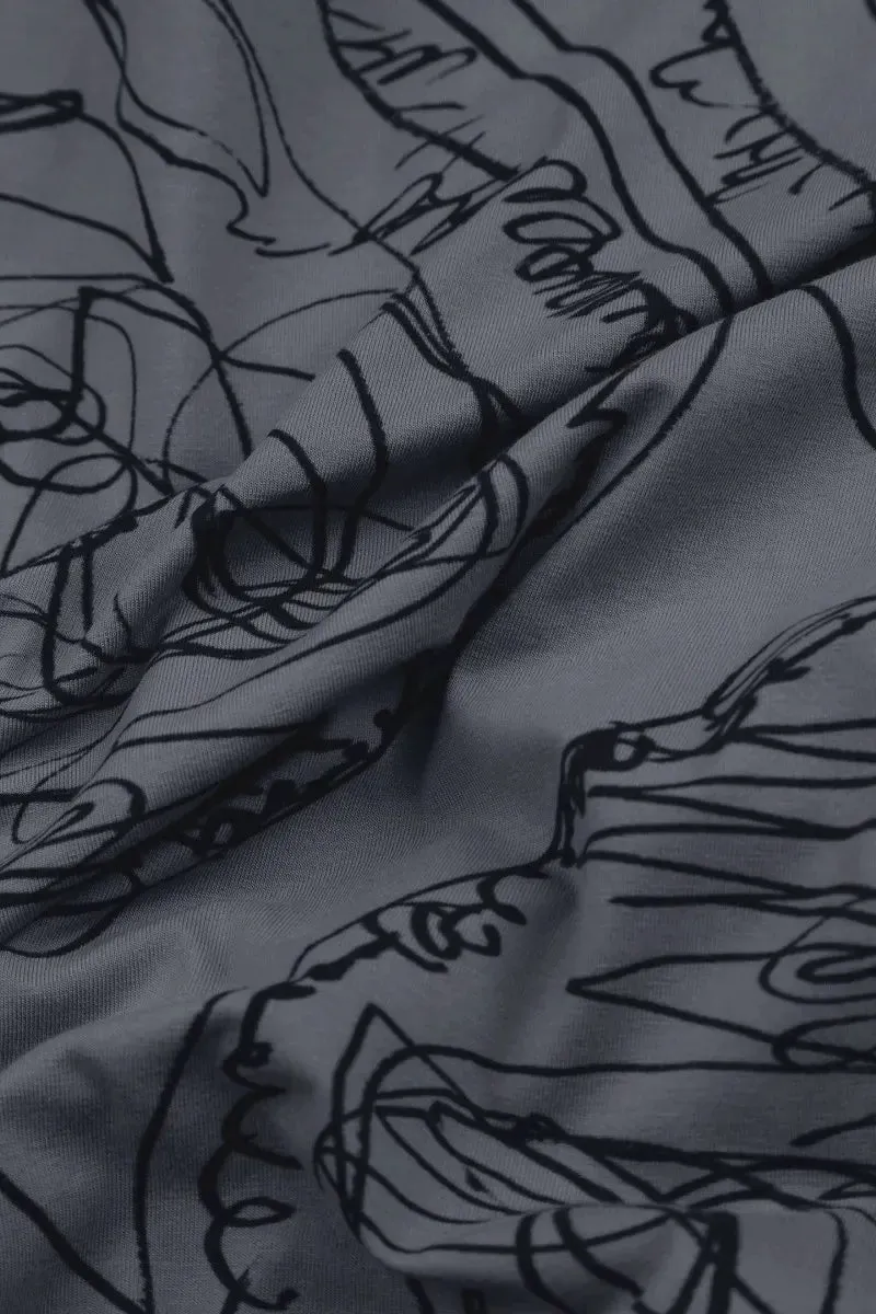 Fantasy Mood Exposed Seam Graphite Abstract Draw Cotton Dress