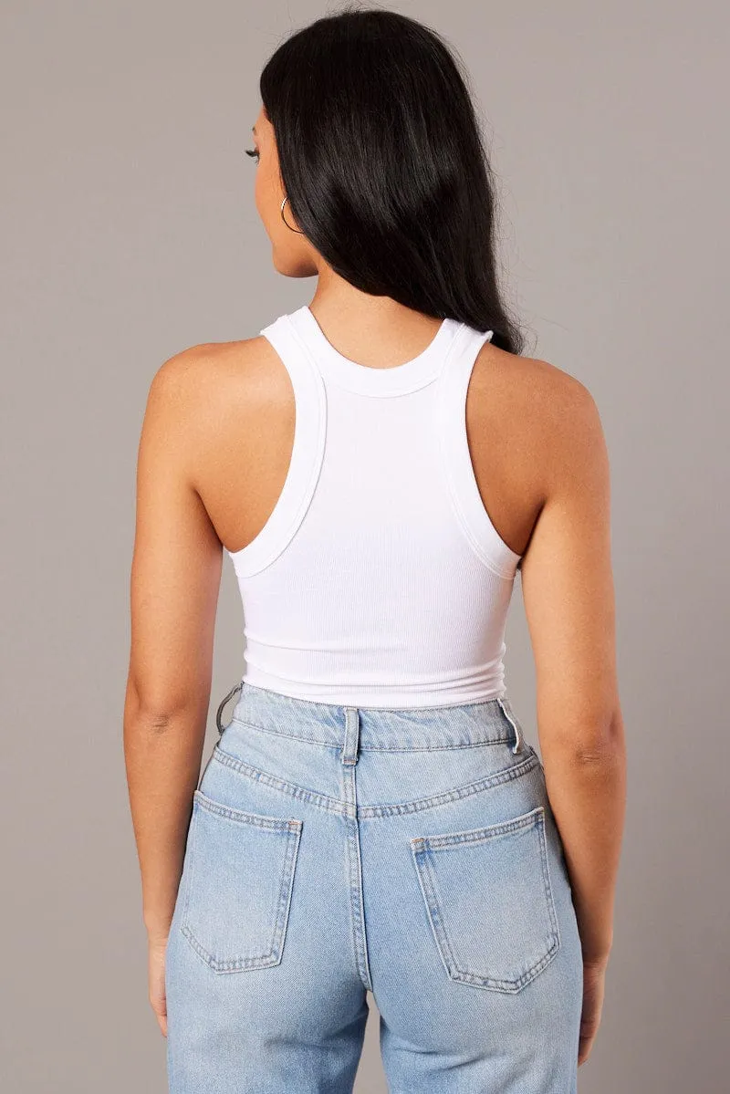 QuickRelease Closures White Bodysuit Round Neck Seamless
