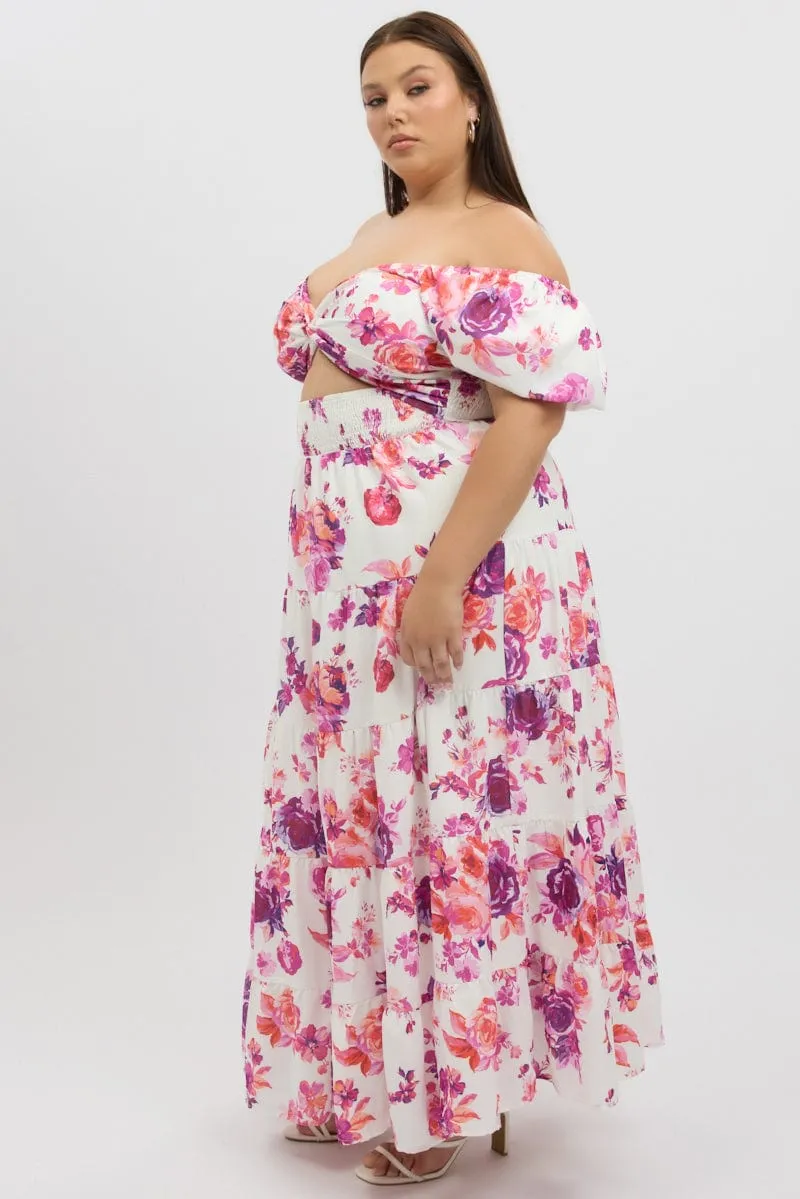 White Floral Midi Dress Short Sleeve Cut Out Timeless elegance Flattering Silhouettes