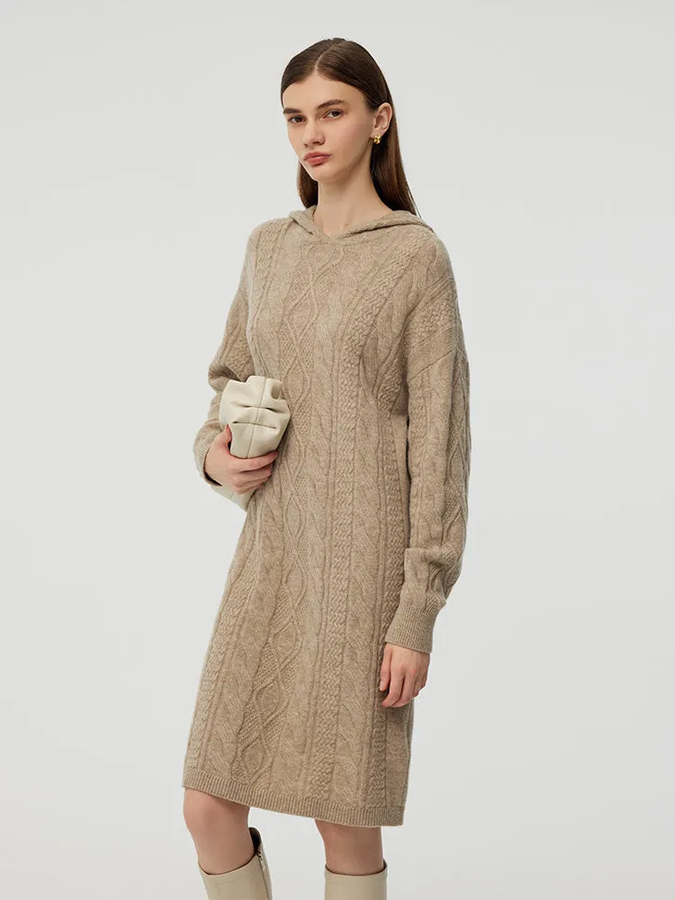 Wool Blend Women Hooded Midi Dress Any Day Wear