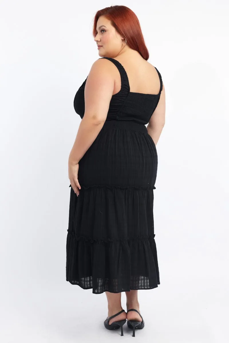Black Maxi Dress Sleeveless Tiered Self Check Workday Cool Business Meeting