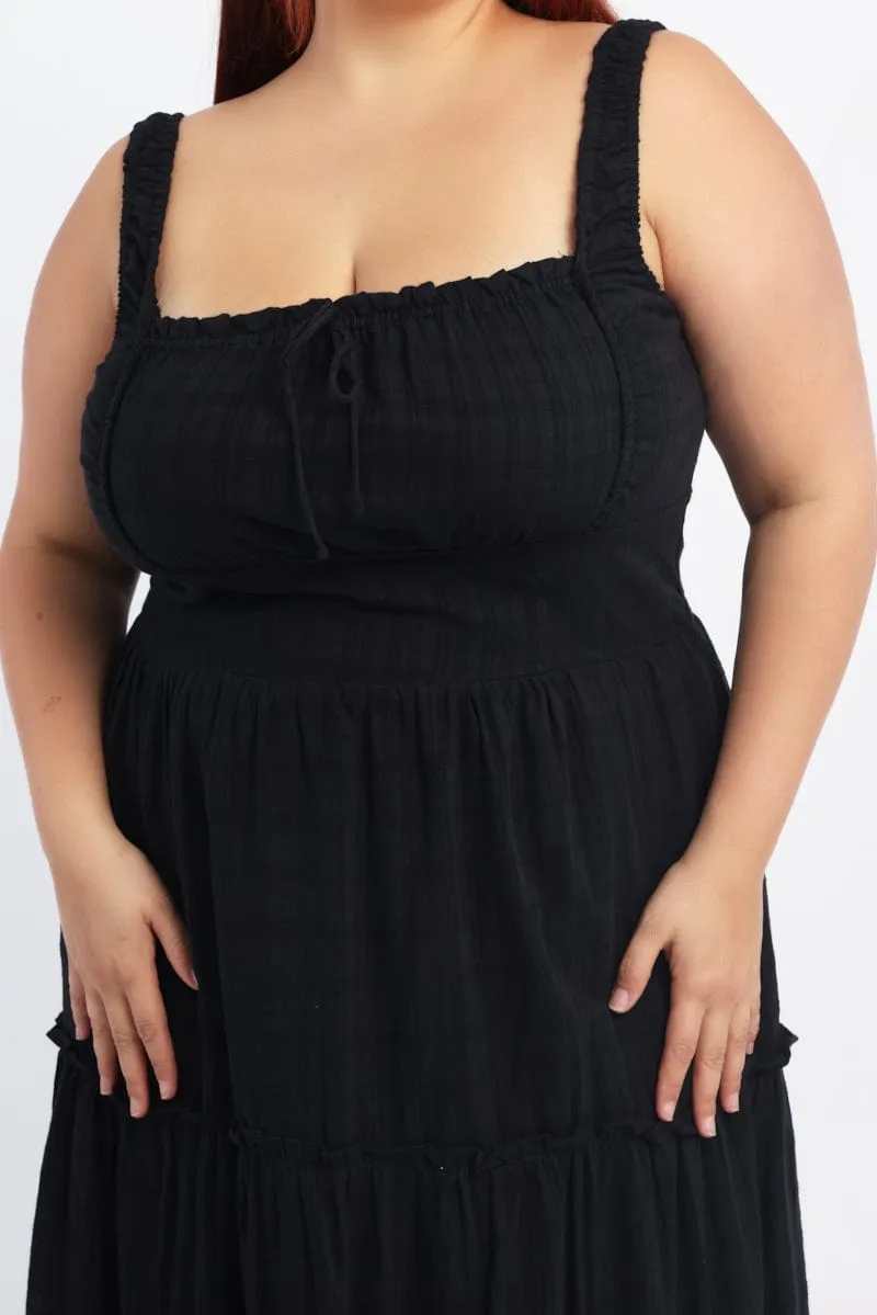 Black Maxi Dress Sleeveless Tiered Self Check Style Versatile Practical yet fashionable midi