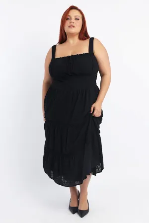 Black Maxi Dress Sleeveless Tiered Self Check rooftop party Minimalist Girl