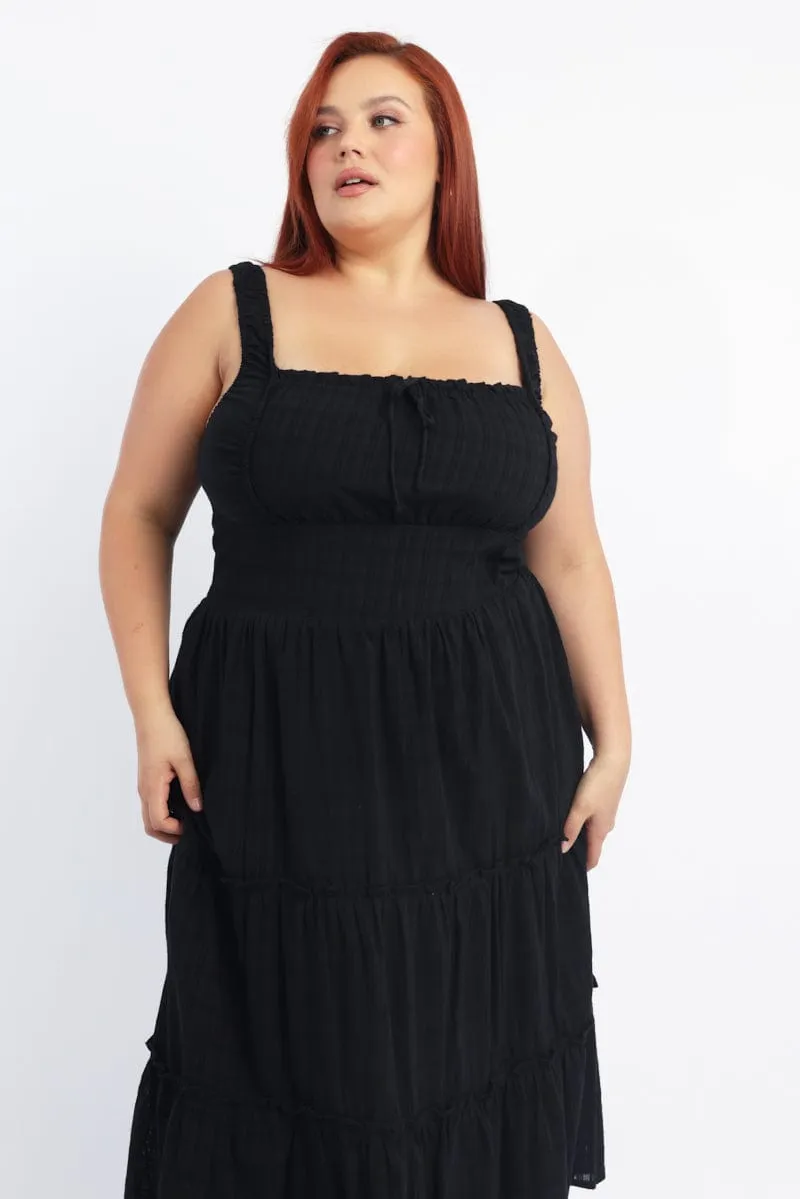 Rain Path Elegant and timeless look Black Maxi Dress Sleeveless Tiered Self Check