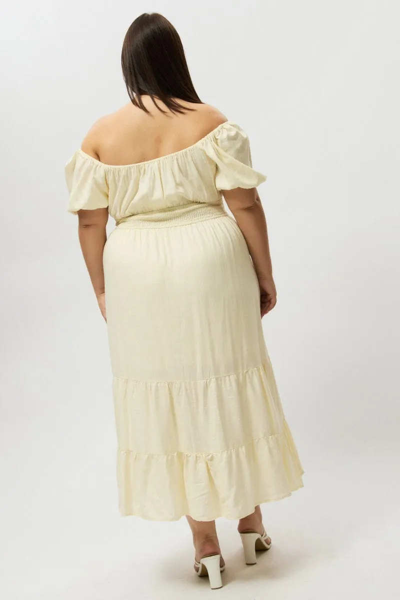Perfect Fit White Tiered Midi Dress Short Sleeve Ruched Bust