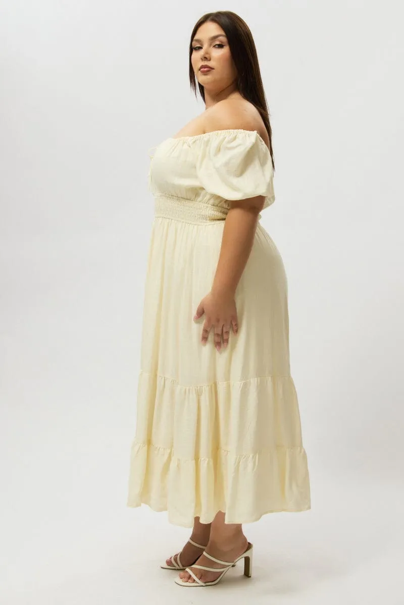 White Tiered Midi Dress Short Sleeve Ruched Bust New Yorker Form Hugging