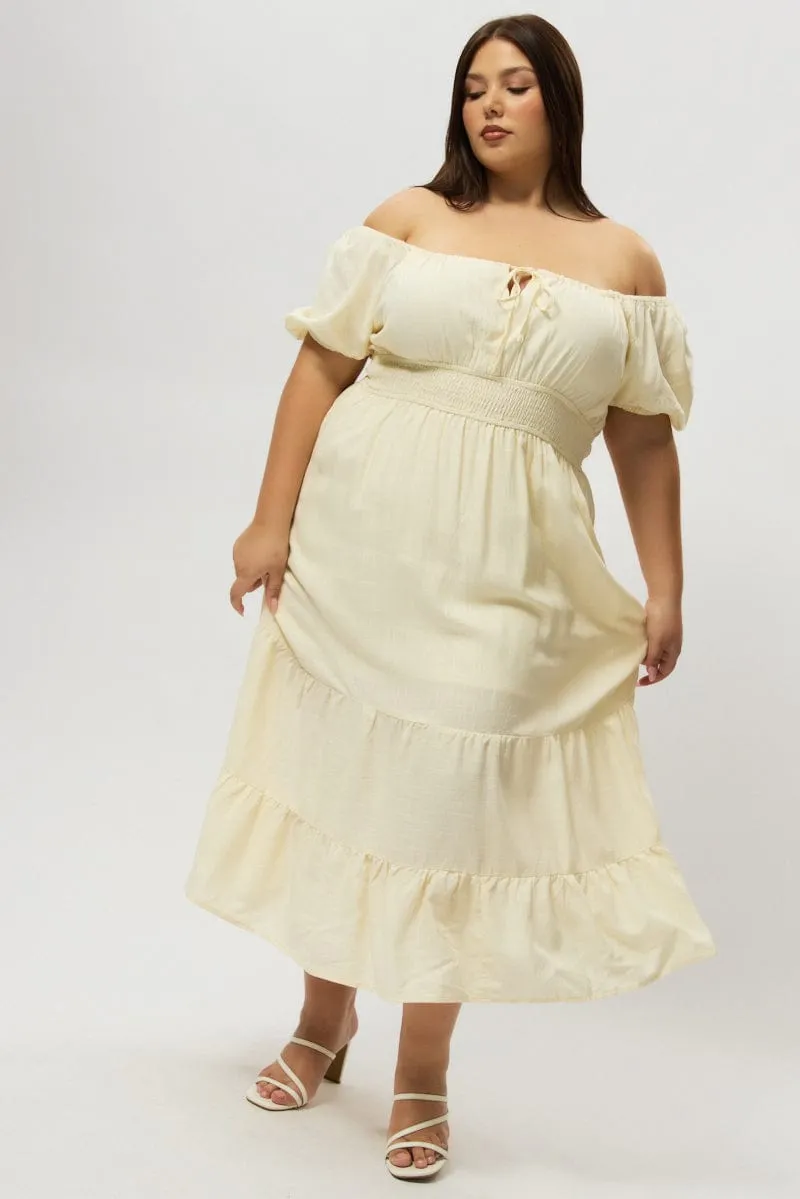 White Tiered Midi Dress Short Sleeve Ruched Bust Feminine Vibe Modern Wear
