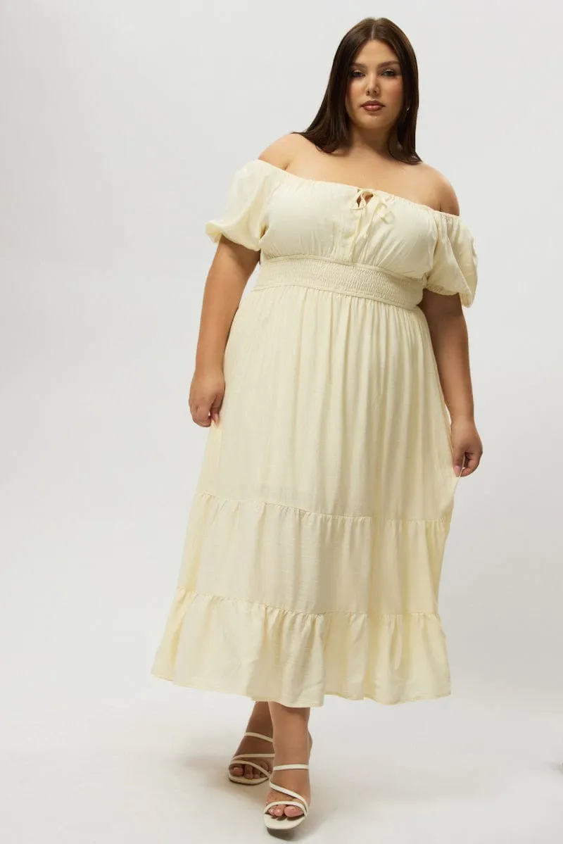 White Tiered Midi Dress Short Sleeve Ruched Bust Bamboo Path