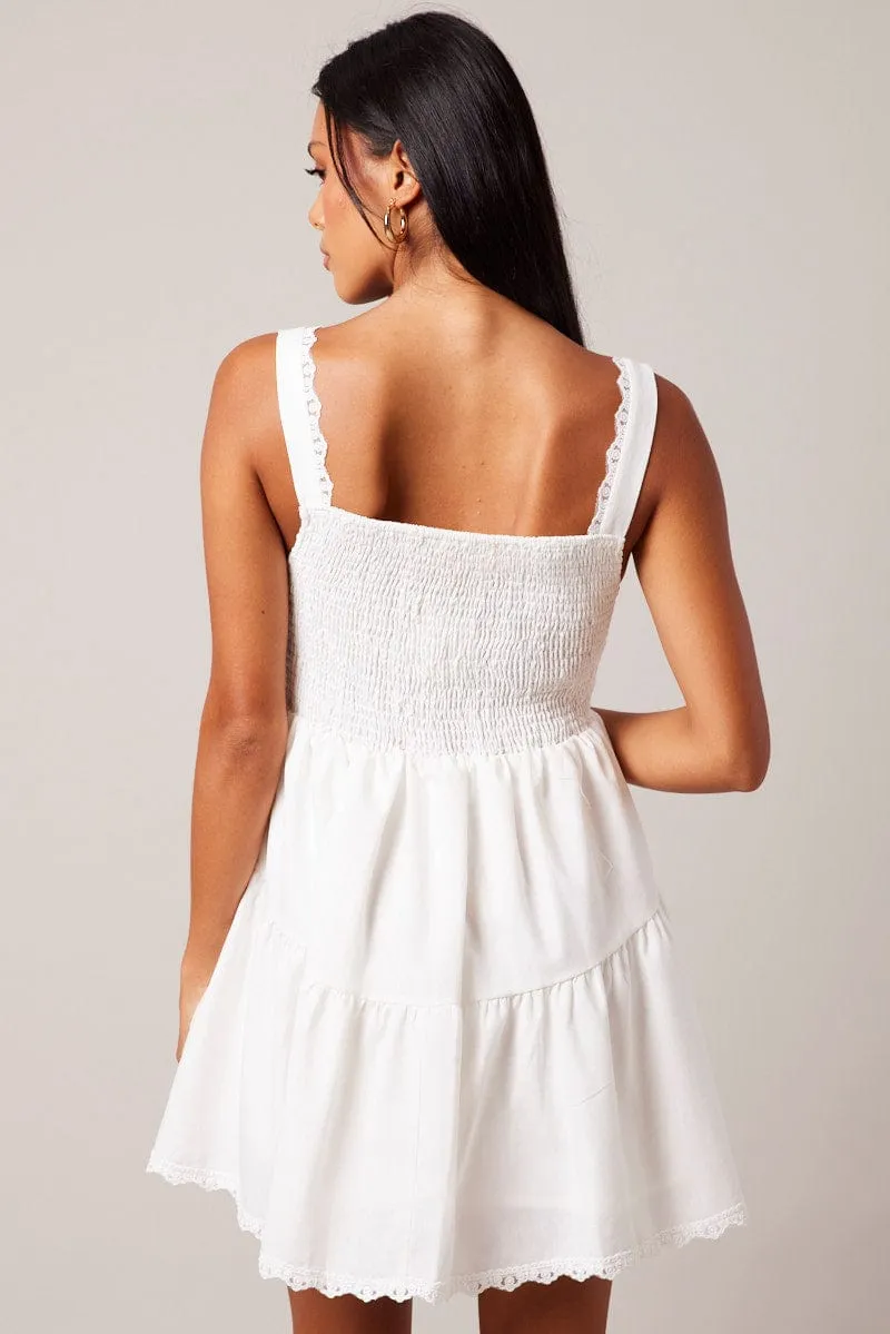 Pop Warm Relaxed Vibe White Fit And Flare Dress Mini