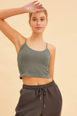 Green Seamless Singlet Top Scoop Neck Rib Crop Design Edge