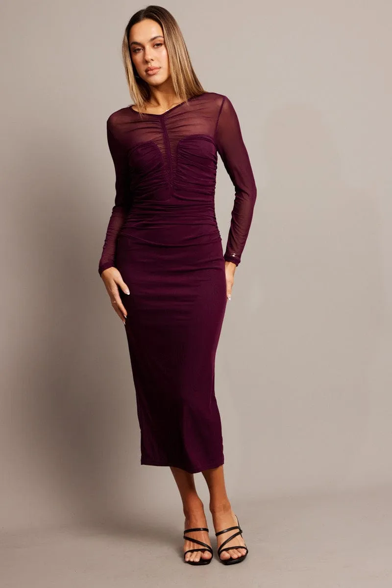 Smooth Line SeamFreeEngineering Brown Bodycon Dress Long Sleeve Mesh