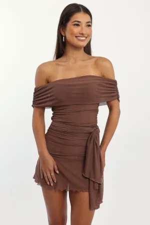 Brown Bodycon Dress Off Shoulder Mini Cool Design
