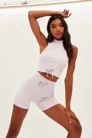 Matte Tone Mountain Cool Purple Seamless Top And Bike Shorts Activewear Set