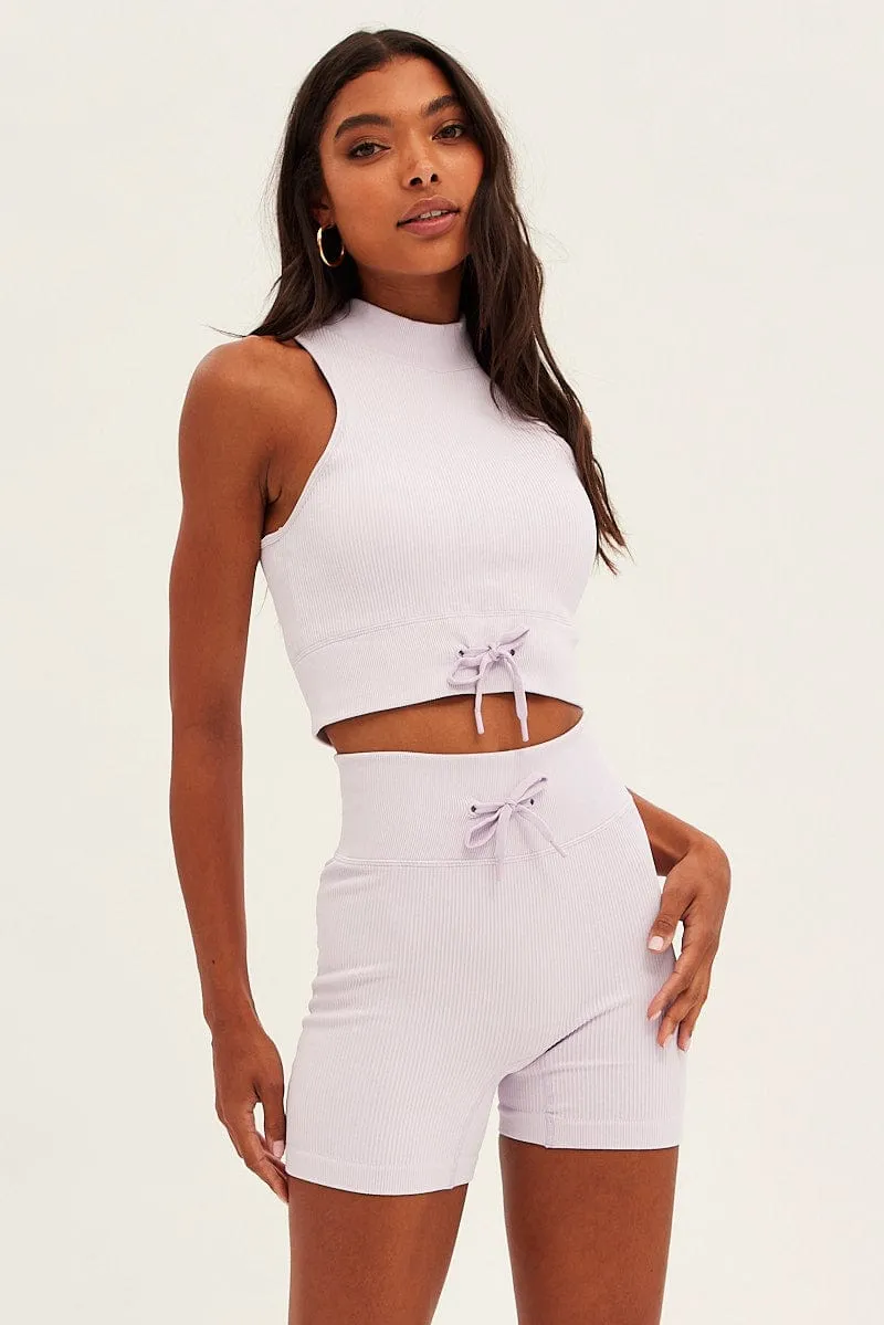 Purple Seamless Top And Bike Shorts Activewear Set Warm Fit