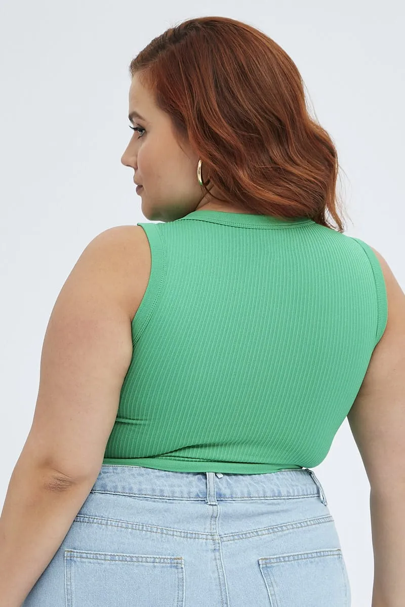 ZeroRestrictionMobility HighDensity Weave Green Crew Neck Sleeveless Seamless Tank Top