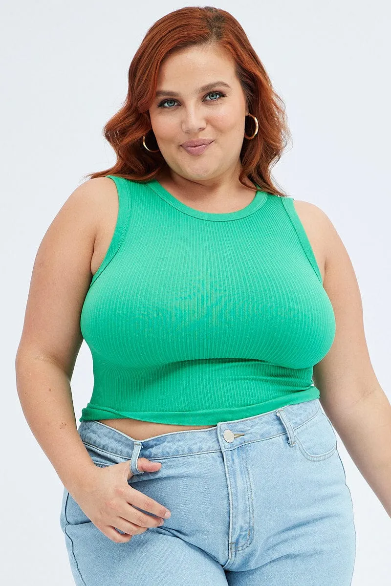 Comfortable clothing Green Crew Neck Sleeveless Seamless Tank Top