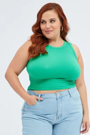 Cool Nylon Green Crew Neck Sleeveless Seamless Tank Top