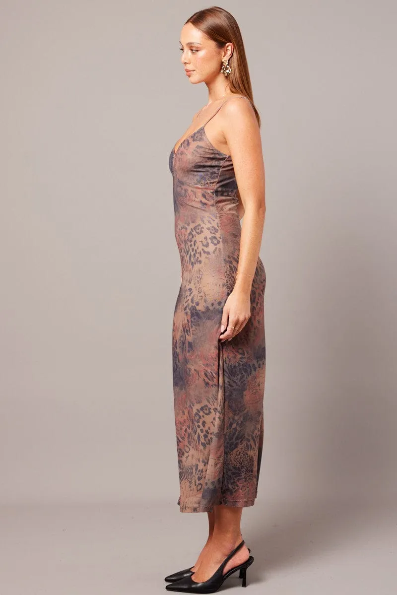 Brown Abstract Bodycon Maxi Dress Singlet Sailing Day This dress is the ideal choice for those who want comfort and elegance in one garment