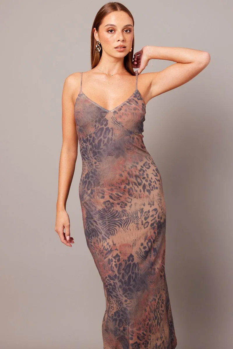 Brown Abstract Bodycon Maxi Dress Singlet The flattering silhouette of this dress enhances your figure without compromising comfort