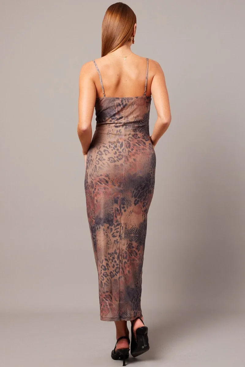 Window Glow Dome Glow Brown Abstract Bodycon Maxi Dress Singlet
