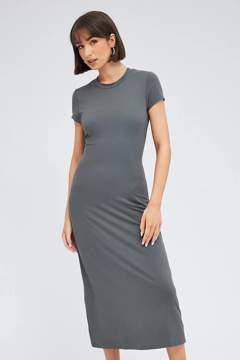 The versatile design of this maxi dress makes it perfect for a variety of occasions Grey Maxi Dress Short Sleeve Bodycon SuperSoft