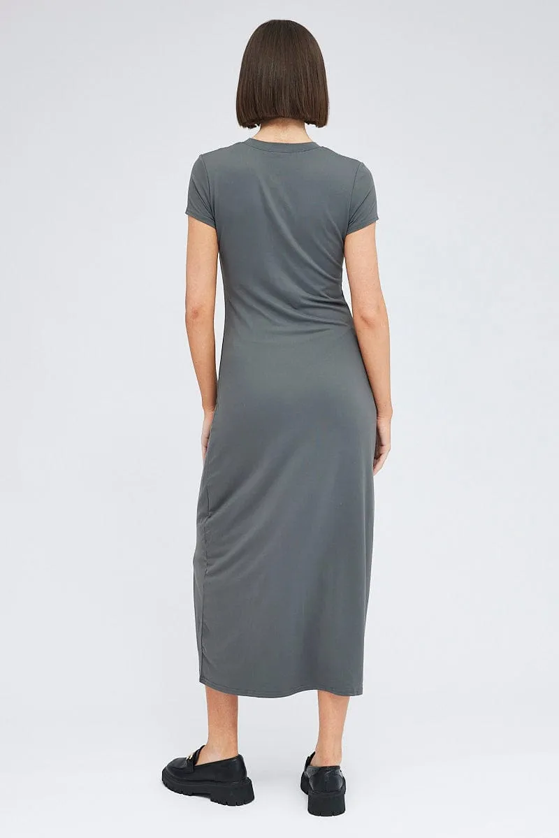 Beautiful floor-skimming dress Pleat Glow Grey Maxi Dress Short Sleeve Bodycon SuperSoft