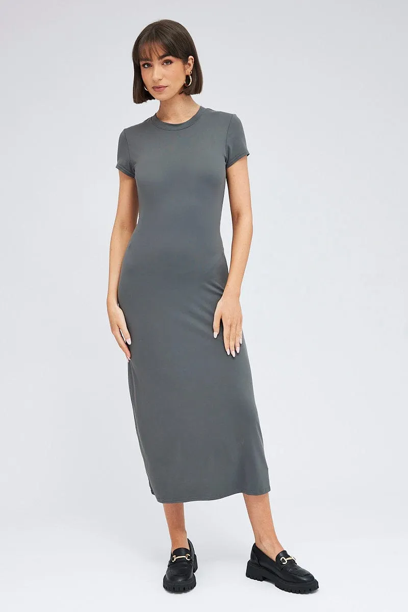 Grey Maxi Dress Short Sleeve Bodycon SuperSoft Canvas Glow Light and breathable fabric