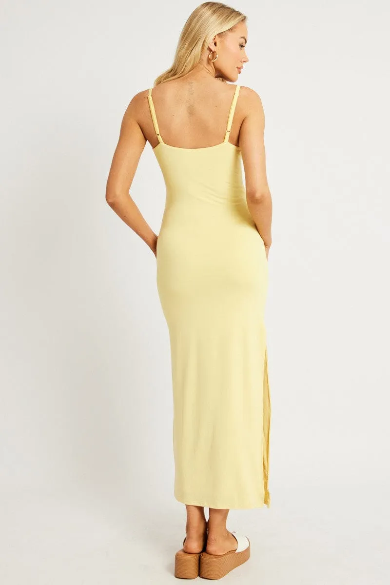 Yellow Bodycon Dress Maxi Supersoft Frill Edge