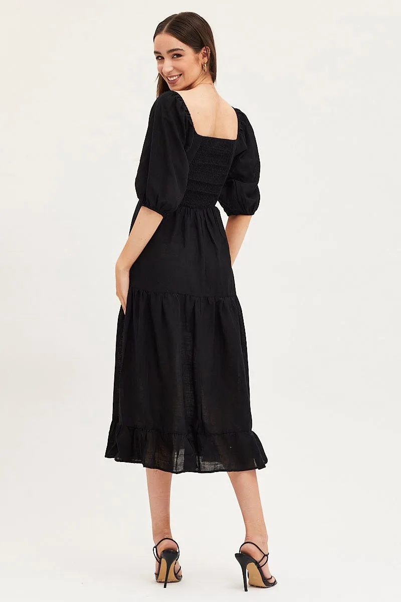 Black Maxi Dress Linen Elegant maxi dress for wedding Coast Path
