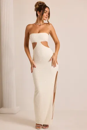 Fantasy Touch Embellished Cut Out Maxi Dress in White