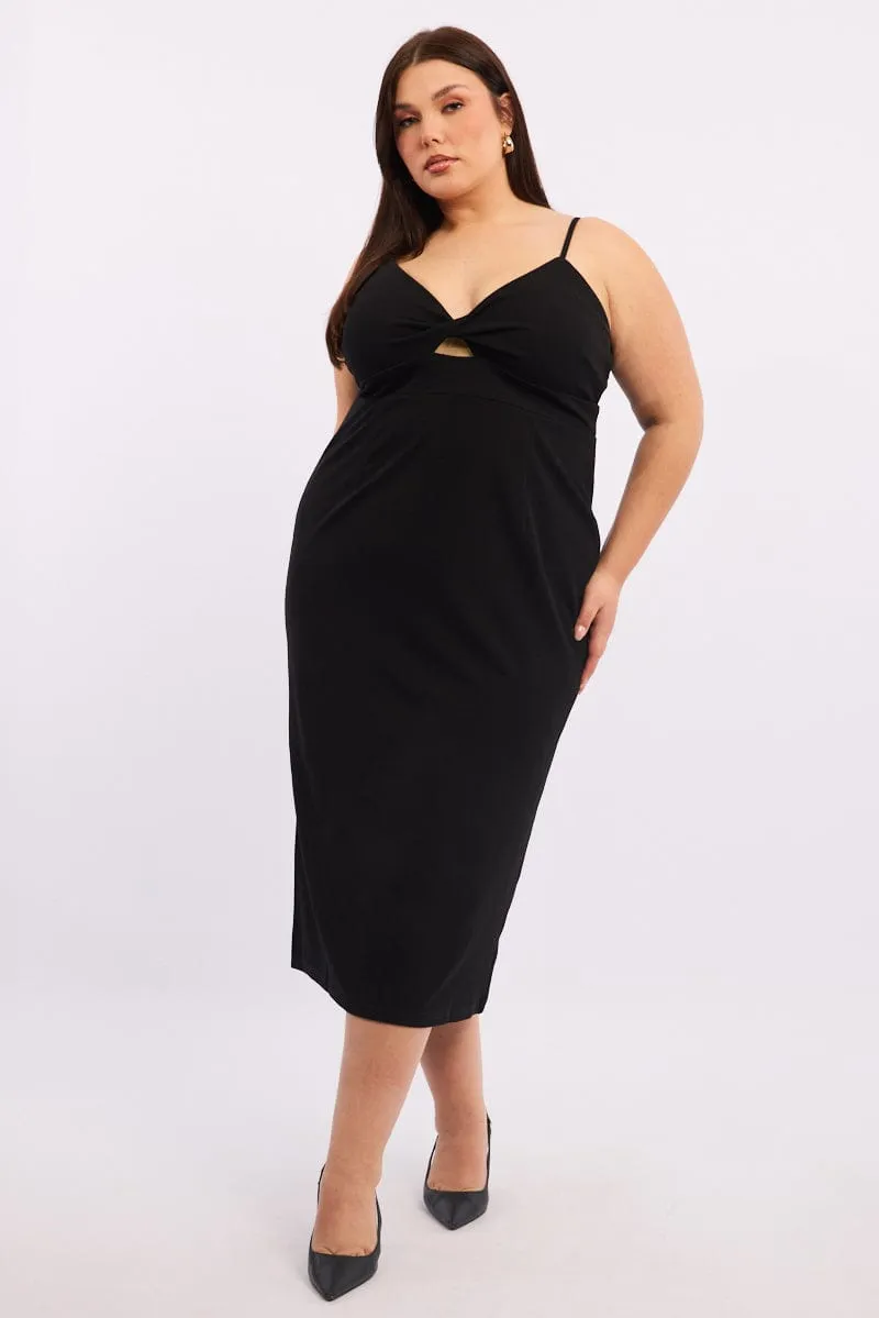 Black Twist Front Fitted Midi Dress Modern Grace