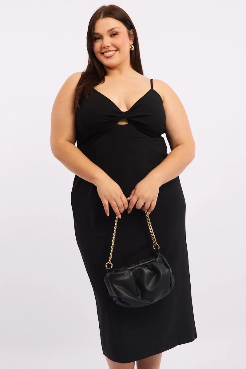 Sleek Fashion Black Twist Front Fitted Midi Dress